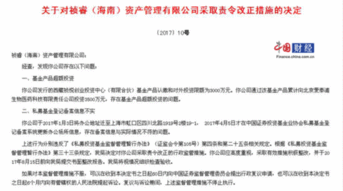 因基金產品超額投資等 海南禎睿資產管理公司被責令改正